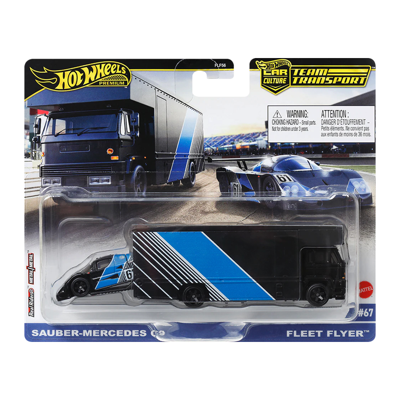 Машинка Premium 2шт Hot Wheels Sauber-Mercedes C9 та Транспортер Fleet Flyer Team Transport 1:64 FLF56/HRV41 Black - Retromagaz