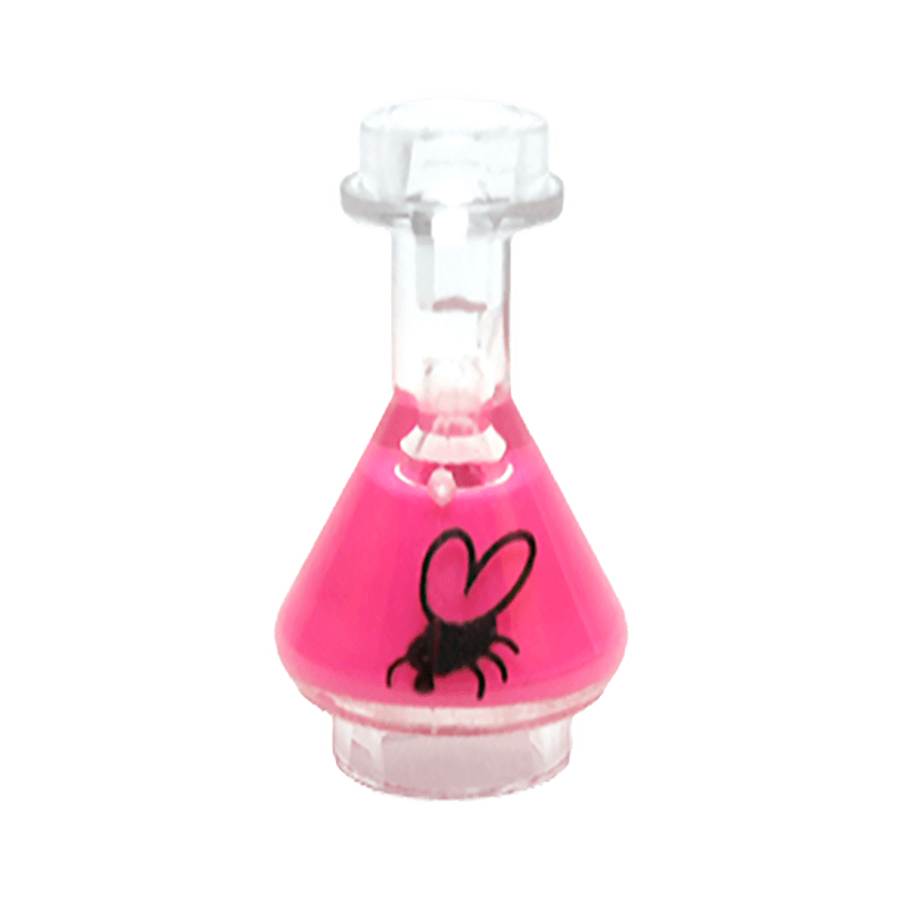 Посуд Lego Bottle Erlenmeyer Flask with Magenta Fluid and Black Fly Pattern 93549pb06 col213 6122102 Trans-Clear Б/У - Retromagaz