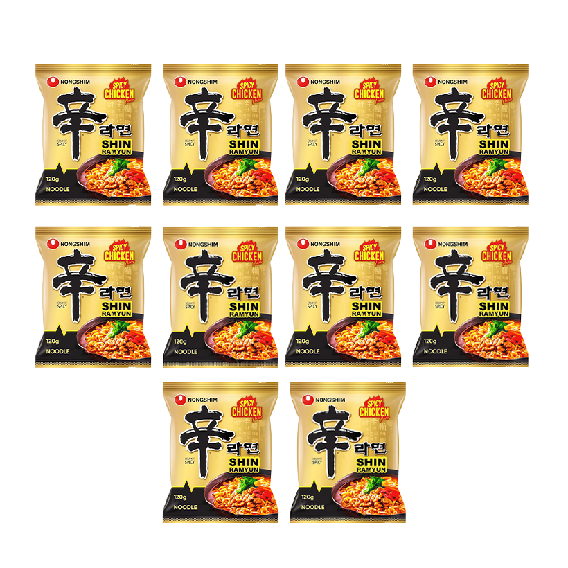 Набор Лапша 10шт Nongshim Shin Рамьон со Вкусом Курицы Острая 120g - Retromagaz