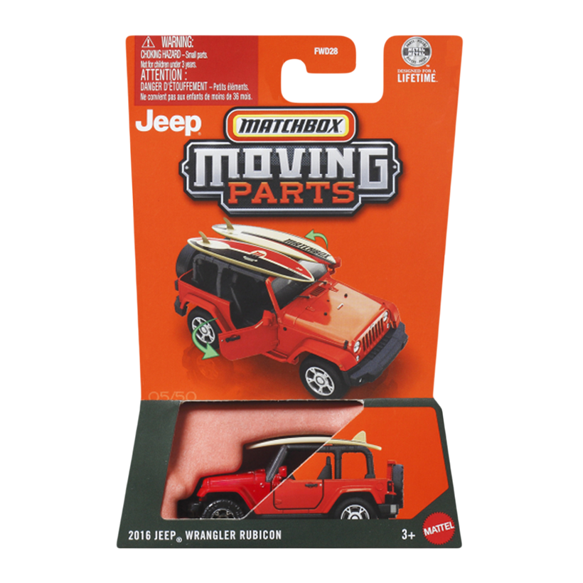 Тематическая Машинка Matchbox 2016 Jeep Wrangler Rubicon Moving Parts 1:64 JHV51 Orange - Retromagaz