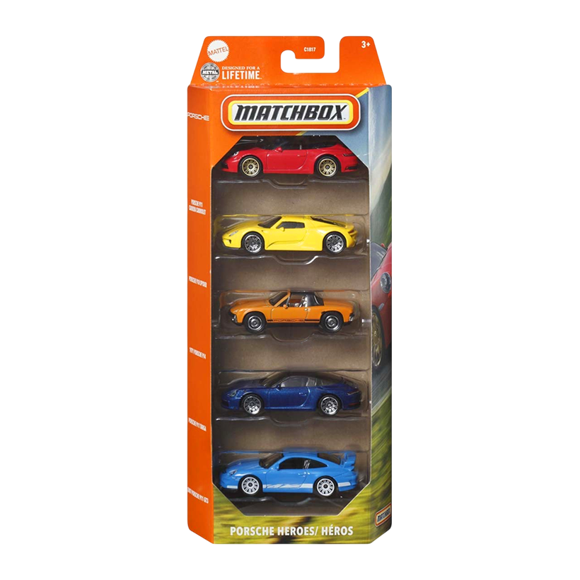 Машинка Большой Город 5шт Matchbox Porsche Porsche 911 Carrera Cabriolet / 918 Spyder / 1971 914 / 911 Targa / 2007 Heroes 1:64 JBX28 Red - Retromagaz