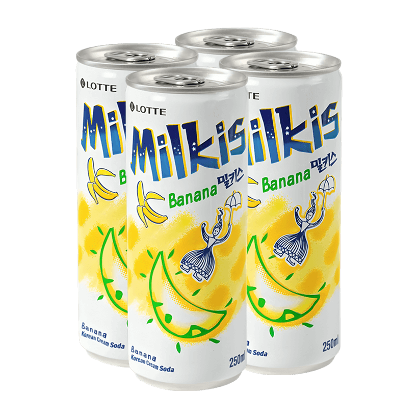 Набор Напиток 4шт Lotte Milkis Газированный Молочный Банан 250ml - Retromagaz