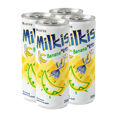Набор Напиток 4шт Lotte Milkis Газированный Молочный Банан 250ml - Retromagaz