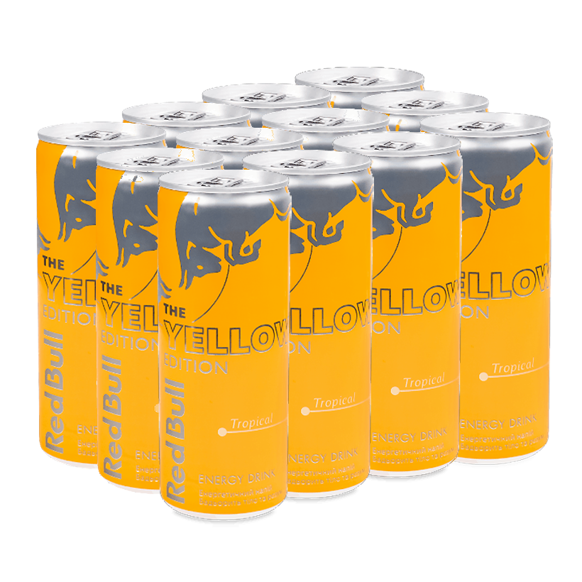 Набор Напиток Энергетический 12шт Red Bull Yellow Edition Tropical 250ml - Retromagaz
