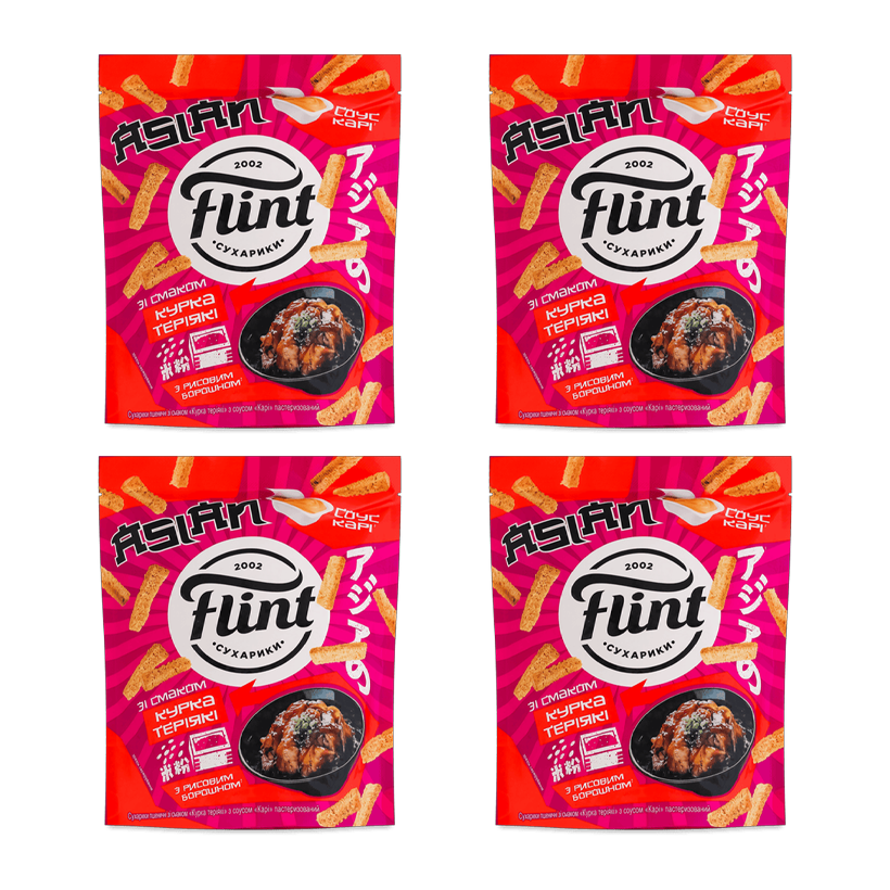 Набір Сухарики 4шт Flint зі Смаком Курки Теріякі та Соусом Карі 15g + 60g - Retromagaz