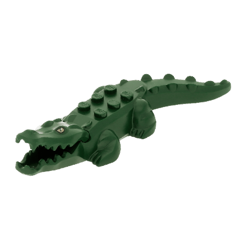 Фігурка Lego Вода Alligator Crocodile with 20 Teeth with Yellow Eyes Pattern with Blue Technic Animals 18904c01pb01 Dark Green Б/У - Retromagaz
