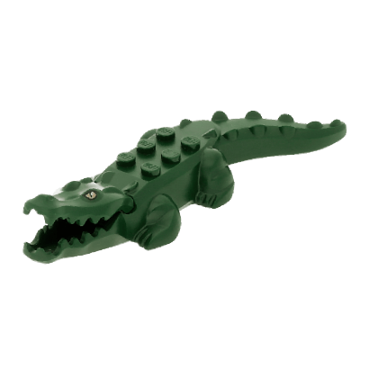 Фигурка Lego Animals Вода Alligator Crocodile with 20 Teeth with Yellow Eyes Pattern with Blue Technic 18904c01pb01 1 Dark Green 1шт Б/У Хорошее - Retromagaz