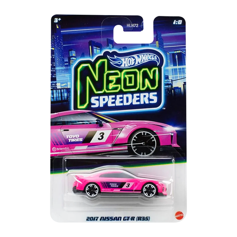 Тематическая Машинка Hot Wheels 2017 Nissan GT-R (R35) Neon Speeders 1:64 JKY01 Pink - Retromagaz