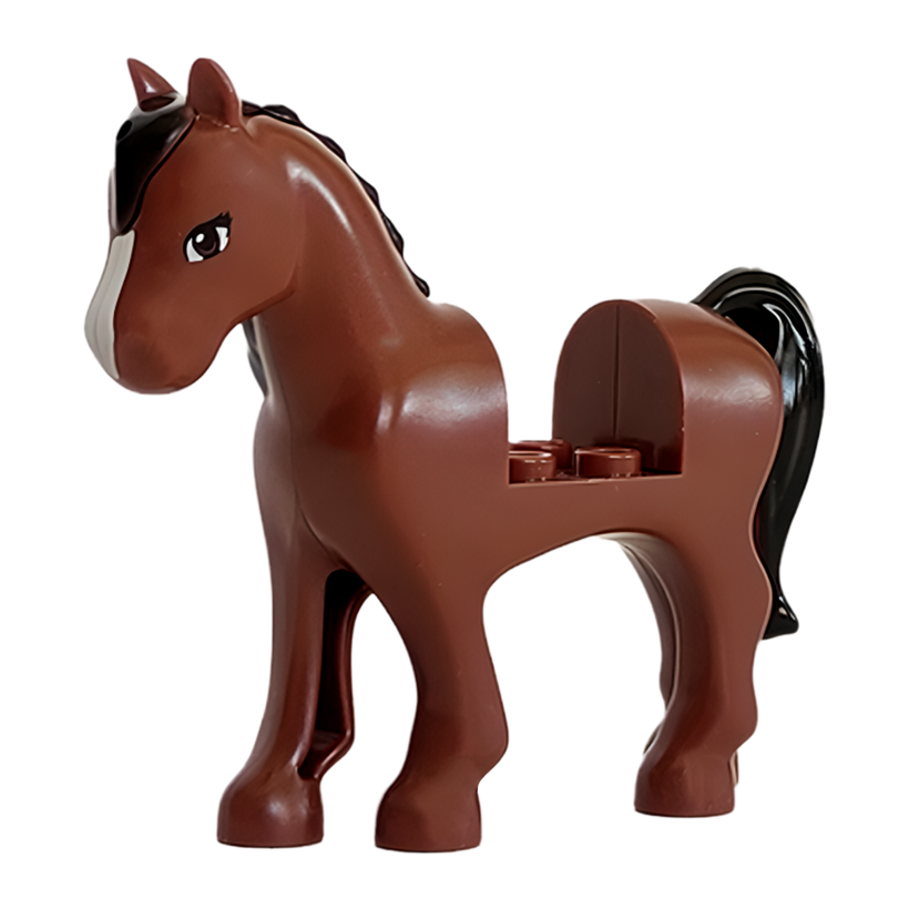 Фігурка Lego Земля Horse with Cutout with Black Mane and Tail Brown Eyes and White Blaze Pattern Animals 93083c01pb03 Reddish Brown Б/У - Retromagaz