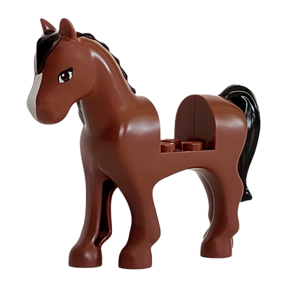 Фигурка Lego Земля Horse with Cutout with Black Mane and Tail Brown Eyes and White Blaze Pattern Animals 93083c01pb03 Reddish Brown Б/У - Retromagaz
