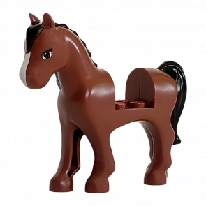 Фигурка Lego Земля Horse with Cutout with Black Mane and Tail Brown Eyes and White Blaze Pattern Animals 93083c01pb03 Reddish Brown Б/У