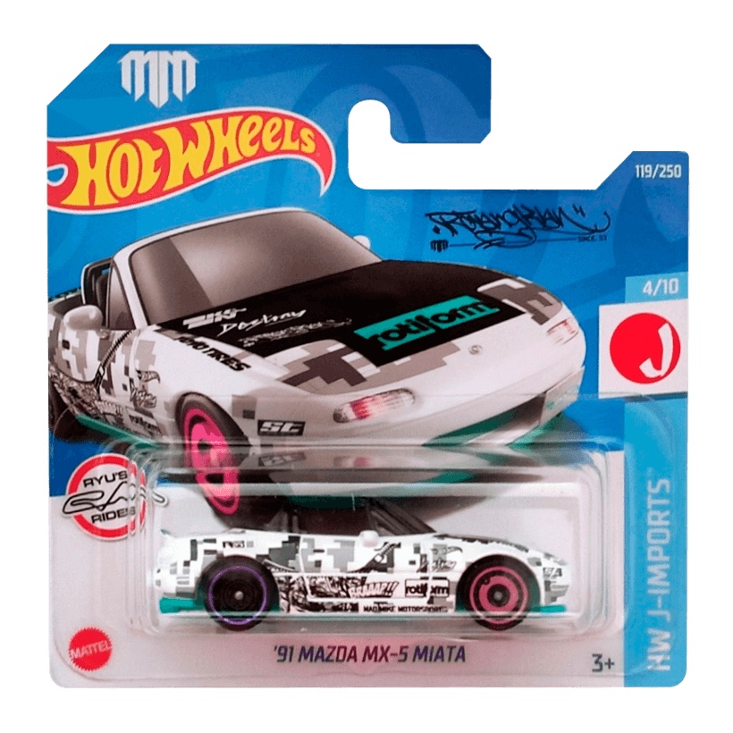 Машинка Базова Hot Wheels '91 Mazda MX-5 Miata Mad Mike J-Imports 1:64 HCV77 White - Retromagaz