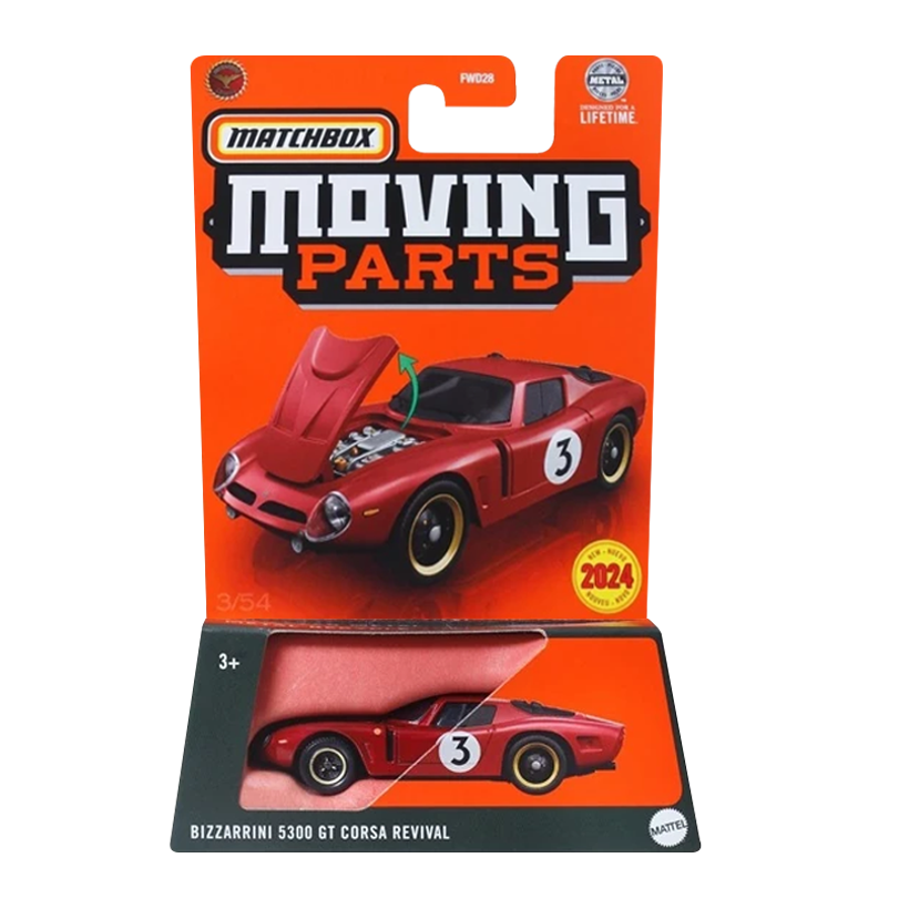 Тематическая Машинка Matchbox Bizzarini 5300 GT Corsa Revival Moving Parts 1:64 FWD28/HVM74 Red - Retromagaz