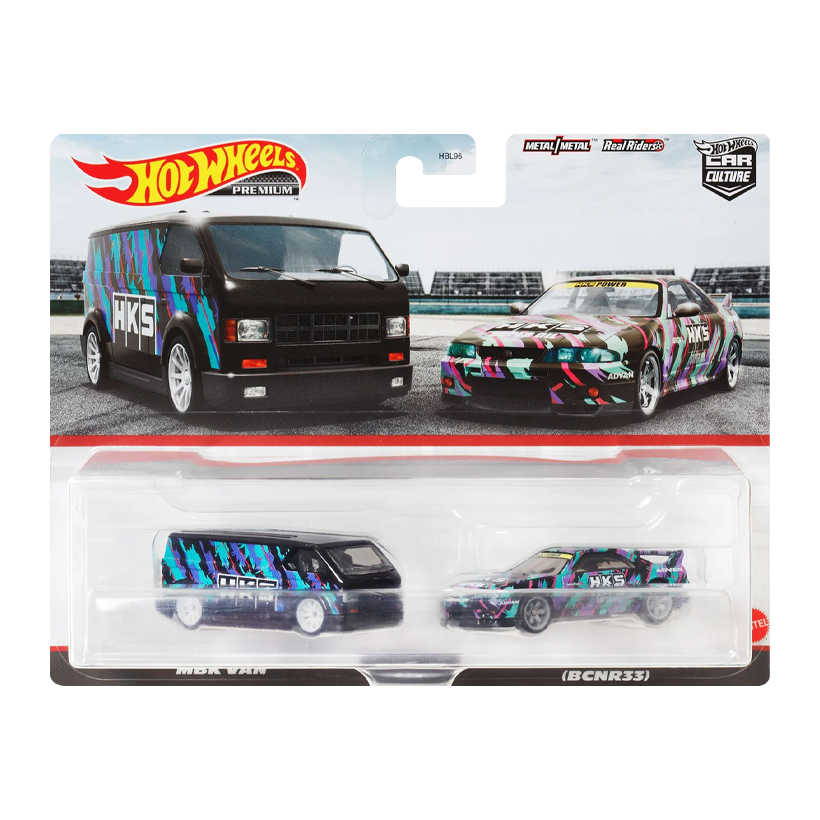 Машинка Premium 2шт Hot Wheels MBK Van / Nissan Skyline GT-R (BCNR33) HKS 2-Packs 1:64 HKF53 Black - Retromagaz