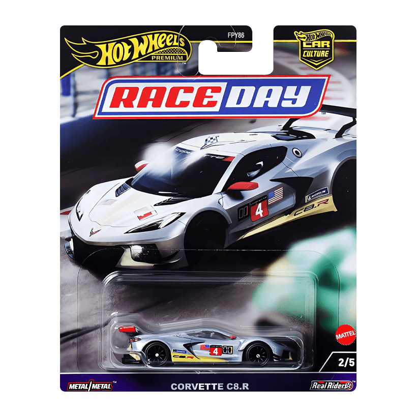 Машинка Premium Hot Wheels Corvette C8.R Race Day 1:64 HRV95 Silver - Retromagaz