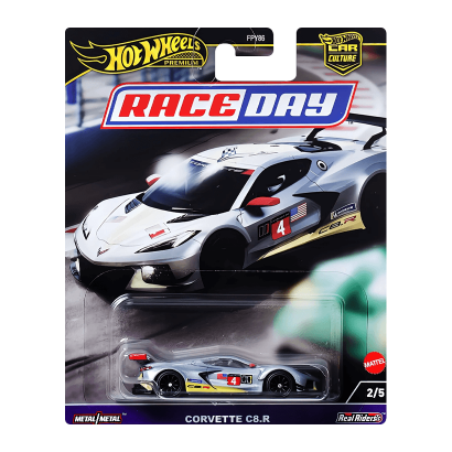 Машинка Premium Hot Wheels Corvette C8.R Race Day 1:64 HRV95 Silver - Retromagaz