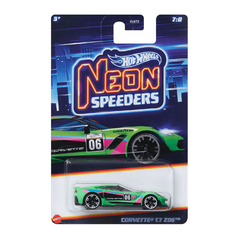 Тематическая Машинка Hot Wheels Corvette C7 Z06 Neon Speeders 1:64 HLH72/HRW81 Green - Retromagaz