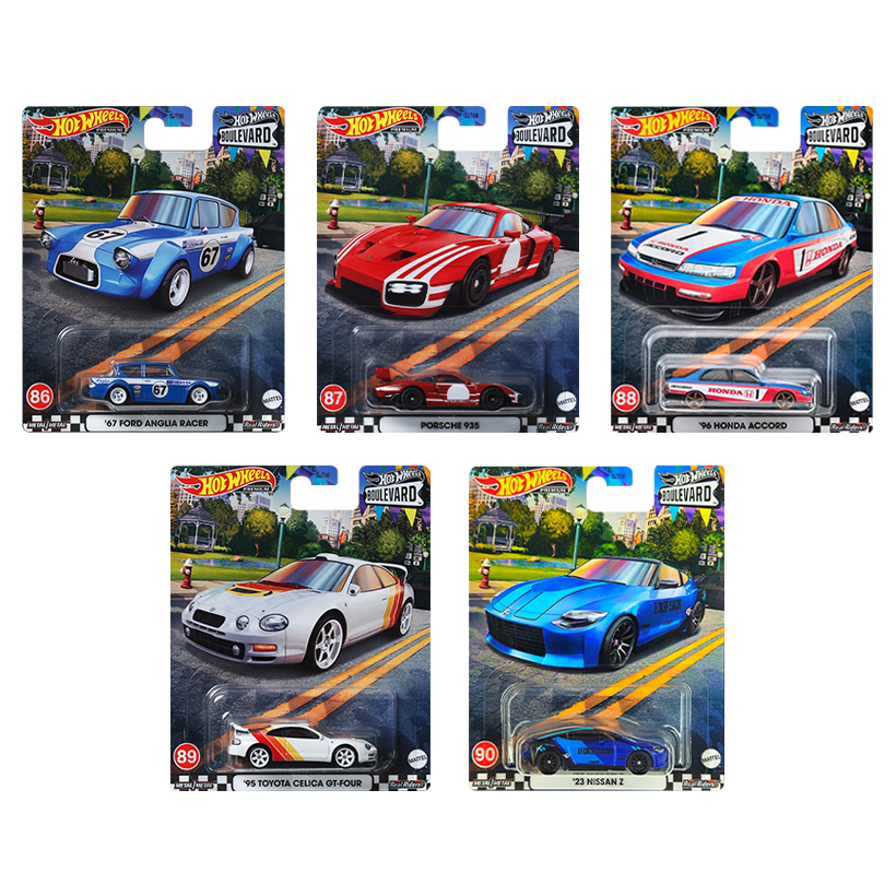 Набір Машинка Premium Hot Wheels '67 Ford Anglia Racer Boulevard 1:64 GJT68/HKF32 Blue  + Porsche 935 Red + '96 Honda Accord + '95 Toyota Celica GT-Four White + '23 Nissan Z - Retromagaz