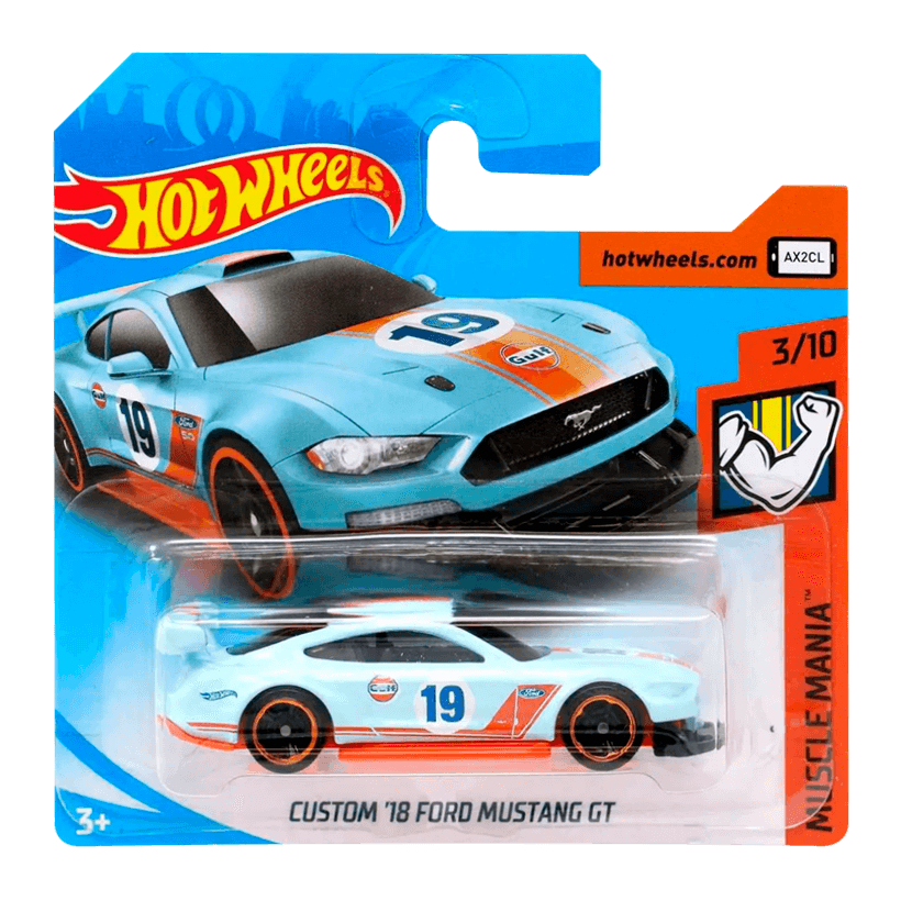 Машинка Базова Hot Wheels Custom '18 Ford Mustang GT Gulf Muscle Mania 1:64 FYB67 Light Blue - Retromagaz