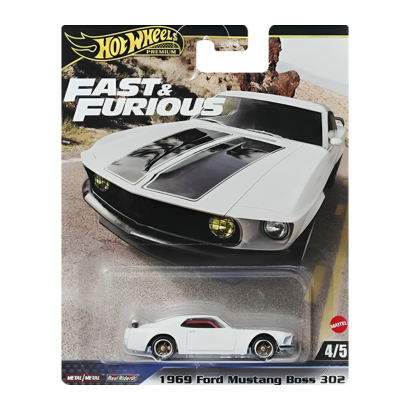 Машинка Premium Hot Wheels 1969 Ford Mustang Boss 302 Fast & Furious 1:64 HYP71 White - Retromagaz