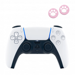 Набір Геймпад Бездротовий Sony PlayStation 5 DualSense White Новий + Накладки на Стіки RMC Cat Paw 4 3 2 1 Xbox Series One 360 Switch 2 Pink