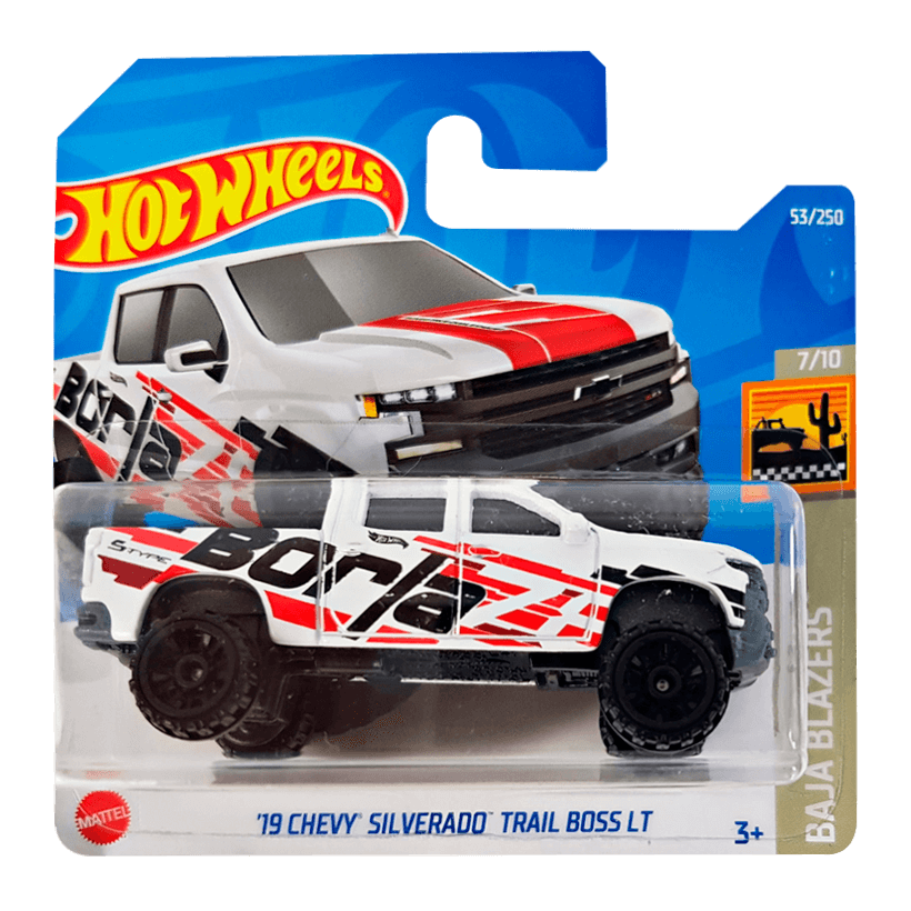 Машинка Базова Hot Wheels '19 Chevy Silverado Trail Boss LT Baja Blazers 1:64 HCW64 White - Retromagaz