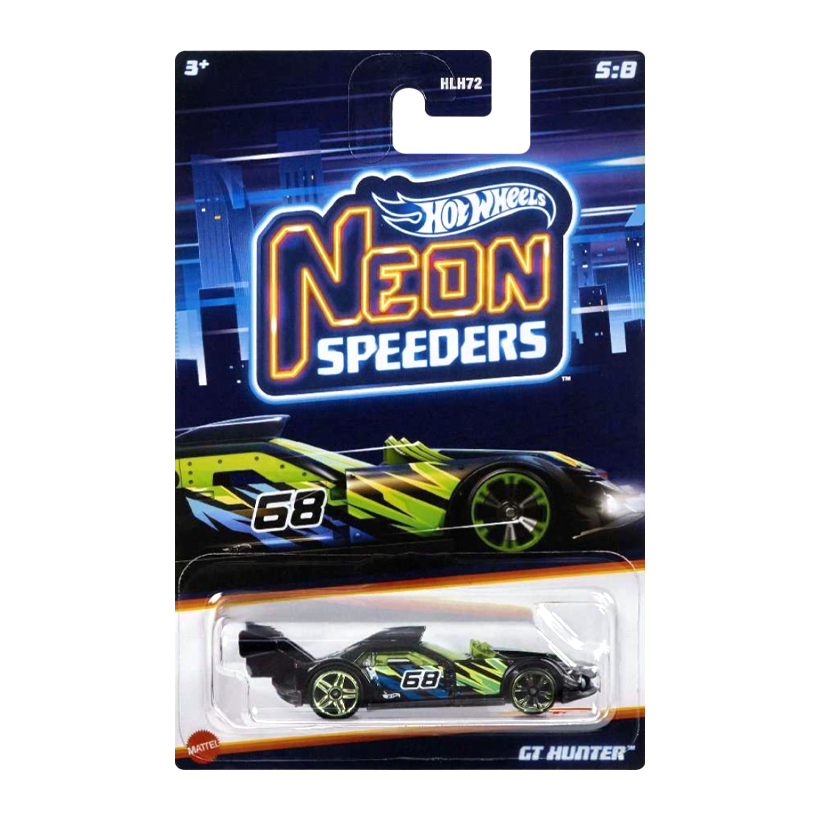 Тематическая Машинка Hot Wheels GT Hunter Neon Speeders 1:64 HLH72/HLH77 Black - Retromagaz