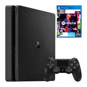 Набір Консоль Sony PlayStation 4 Slim 500GB Black Б/У  + Геймпад Бездротовий DualShock 4 Version 2 + Гра FIFA 21 Російська Озвучка
