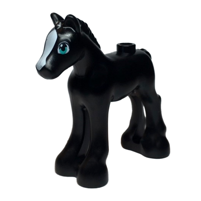 Фігурка Lego Земля Horse Friends Foal with Dark Turquoise Eyes Dark Bluish Gray Eyebrows and White Blaze Pattern Khan Animals 11241pb07 Black Б/У - Retromagaz