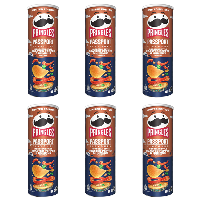 Набір Чипси 6шт Pringles Passport Flavours Moroccan Style Roasted Pepper & Hummus 165g - Retromagaz