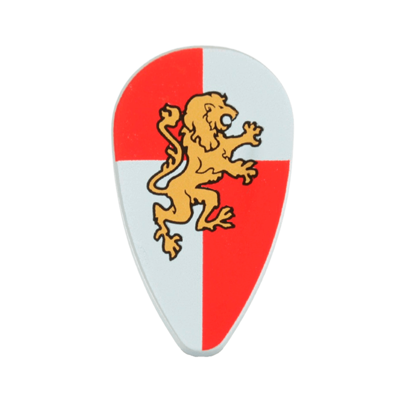Оружие Lego Щит Ovoid with Gold Lion on Red and White Quarters 2586px19 4586292 6023446 Light Bluish Grey Б/У - Retromagaz