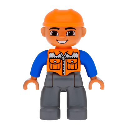 Фигурка Lego Dark Bluish Grey Legs Orange Vest Duplo Boy 47394pb156 Б/У - Retromagaz