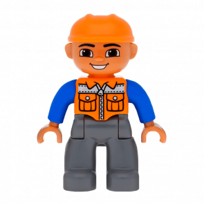 Фігурка Lego Boy Dark Bluish Grey Legs Orange Vest Duplo 47394pb156 Б/У - Retromagaz