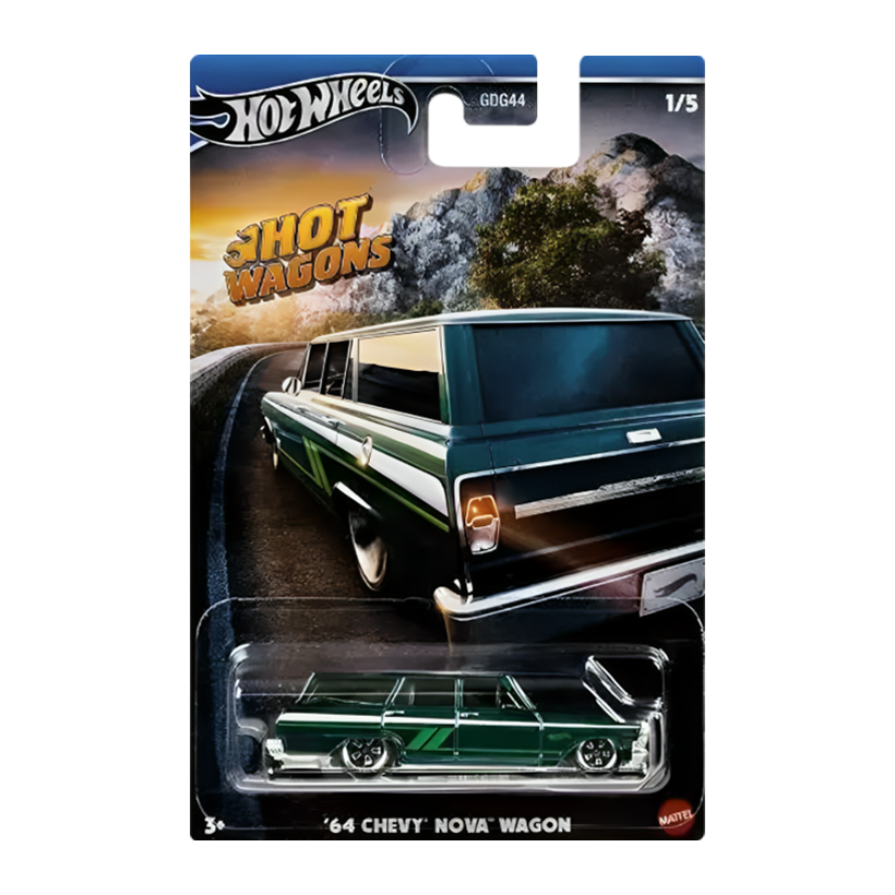 Тематическая Машинка Hot Wheels '64 Chevy Nova Hot Wagons 1:64 HWR56/HRR89 Green - Retromagaz