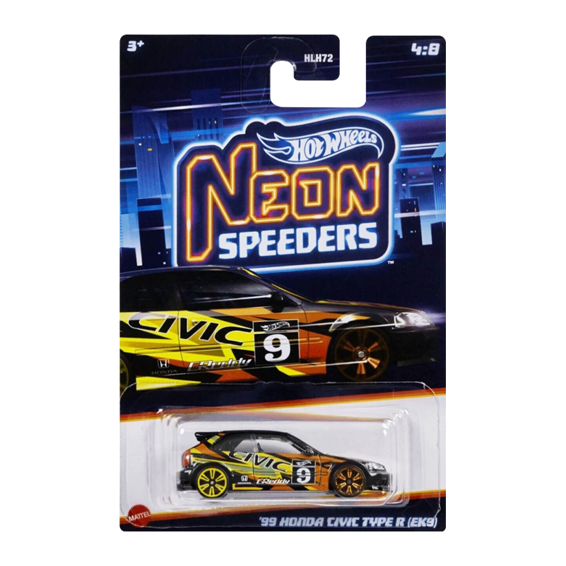 Тематична Машинка Hot Wheels '99 Honda Civic Type R (EK9) Neon Speeders 1:64 HLH72/HLH76 Black - Retromagaz