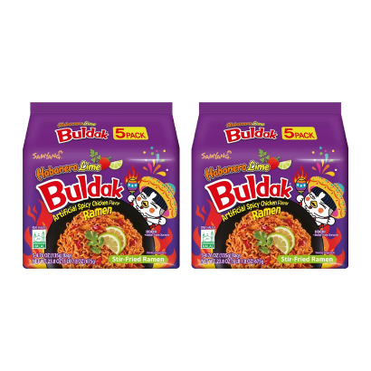 Набір Локшина Samyang 10шт Buldak Artificial Spicy Chicken Flavor Ramen Habanero Lime Гостра 135g - Retromagaz