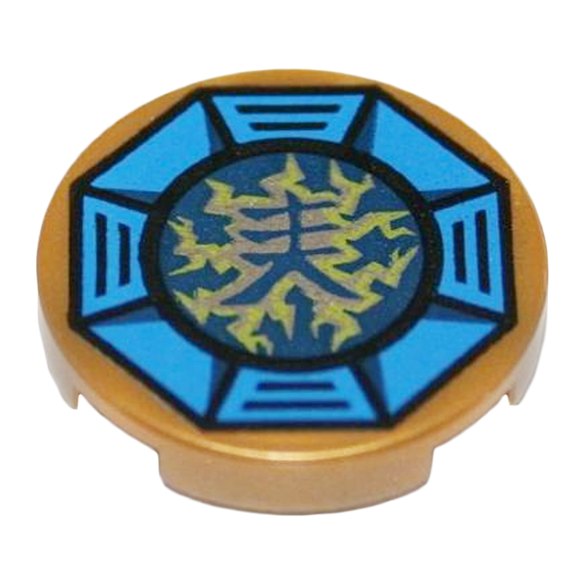 Плитка 10шт Lego Круглая Декоративная Bottom Stud Holder with Airjitzu Lightning Symbol in Blue Octagon Pattern 2 x 2 14769pb066 6115730 Pearl Gold Б/У - Retromagaz