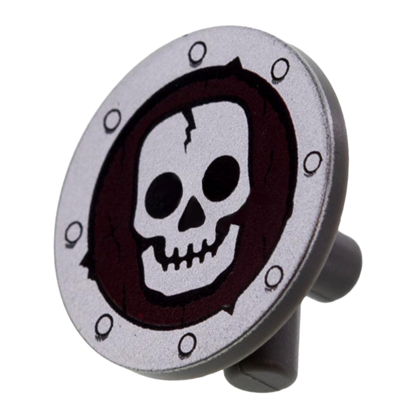 Оружие Lego Щит Circular Flat Face with Skull Pattern 59231pb01 4506836 Dark Bluish Grey Б/У - Retromagaz