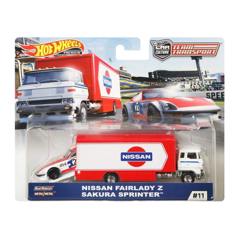 Машинка Premium 2шт Hot Wheels Nissan Fairlady Z и Транспортер Sakura Sprinter Team Transport 1:64 FYT14 White - Retromagaz
