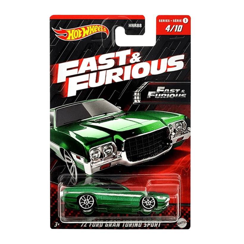 Тематическая Машинка Hot Wheels '72 Ford Gran Torino Sport Fast & Furious 1:64 HNR94 Green - Retromagaz
