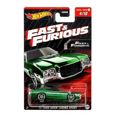 Тематична Машинка Hot Wheels '72 Ford Gran Torino Sport Fast & Furious 1:64 HNR94 Green - Retromagaz
