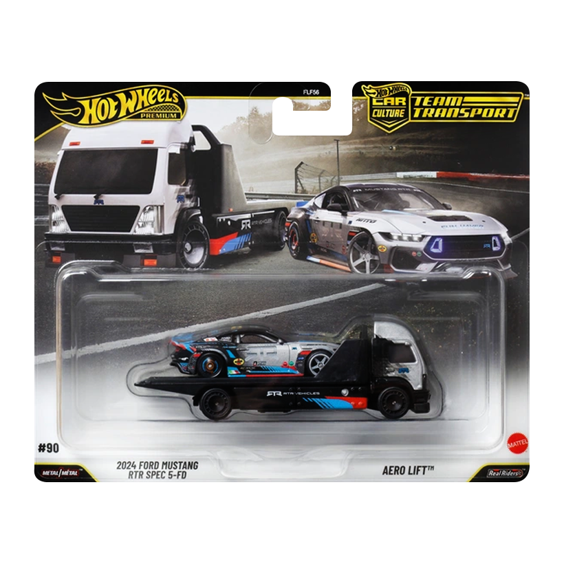 Машинка Premium 2шт Hot Wheels 2024 Ford Mustang RTR Spec 5-FD та Aero Lift Team Transport 1:64 JHX92 White - Retromagaz