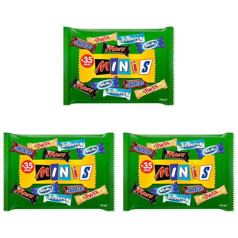 Набір Асорті 3шт Mars Mini Snickers Twix Bounty Milky Way 35 Батончиків 710g - Retromagaz