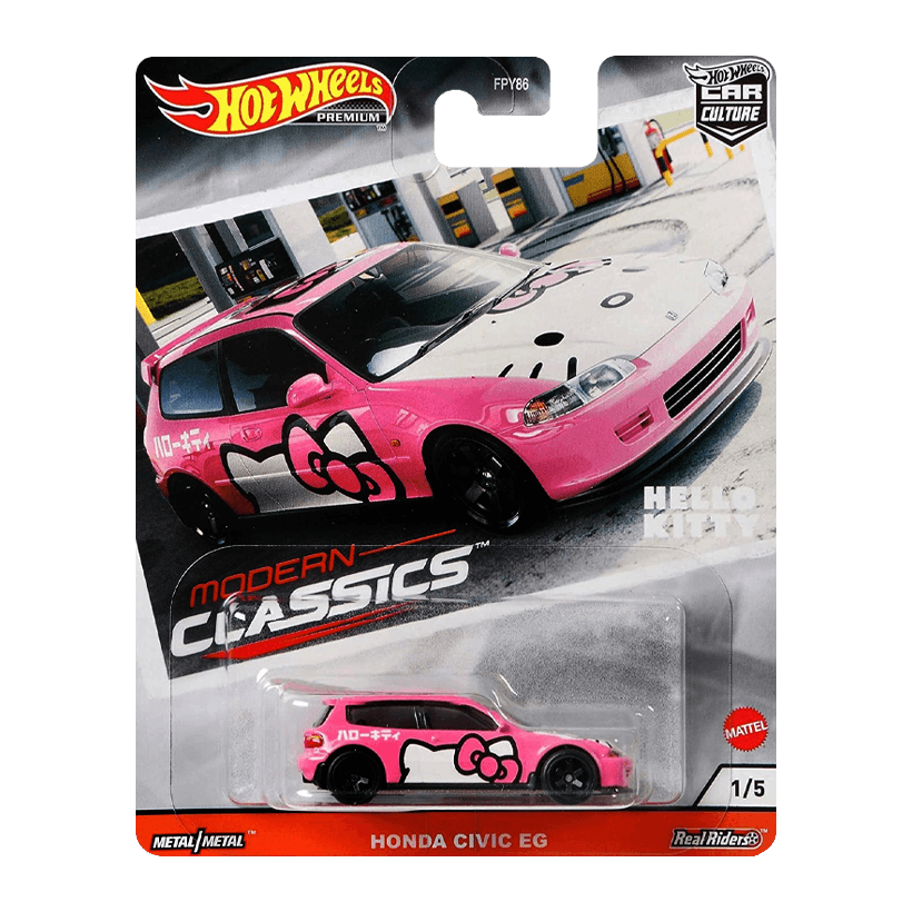 Машинка Premium Hot Wheels Honda Civic EG Hello Kitty Modern Classics 1:64 GJR00 Pink - Retromagaz
