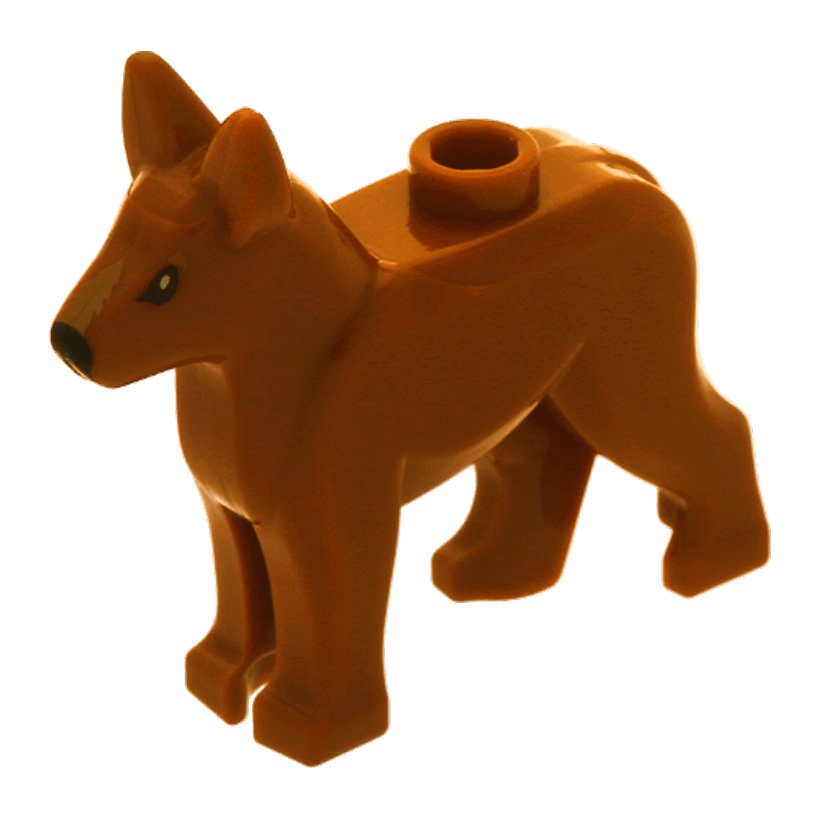 Фигурка Lego Земля Dog Alsatian German Shepherd with Black Eyes Dark Tan on Top of Muzzle Animals 92586pb02 1 4624374 Dark Orange Б/У - Retromagaz