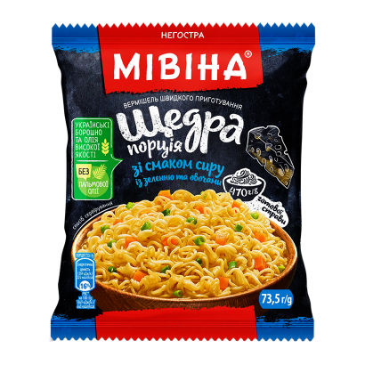 Вермишель Мивина "Щедрая Порция" со Вкусом Сыра, Зелени и Овощей Неострая 73,5g - Retromagaz