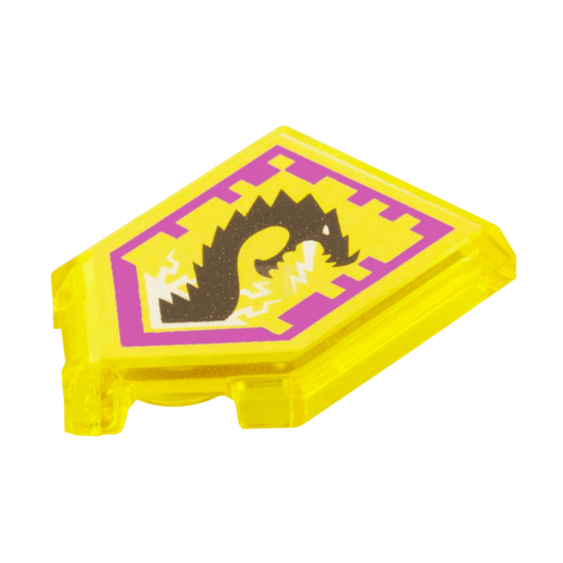 Плитка 2шт Lego Модифікована Декоративна Pentagonal Nexo Power Shield Pattern Storm Dragon 2 x 3 22385pb015 6133414 Trans-Yellow Б/У - Retromagaz