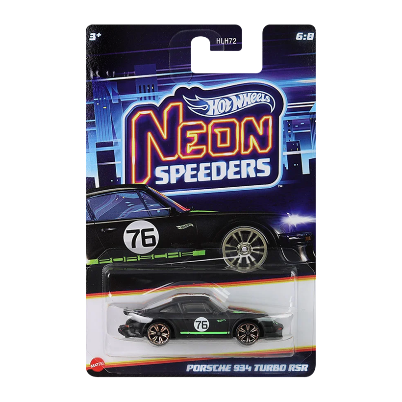Тематическая Машинка Hot Wheels Porsche Porsche 934 Turbo RSR Neon Speeders 1:64 JCB05 Black - Retromagaz