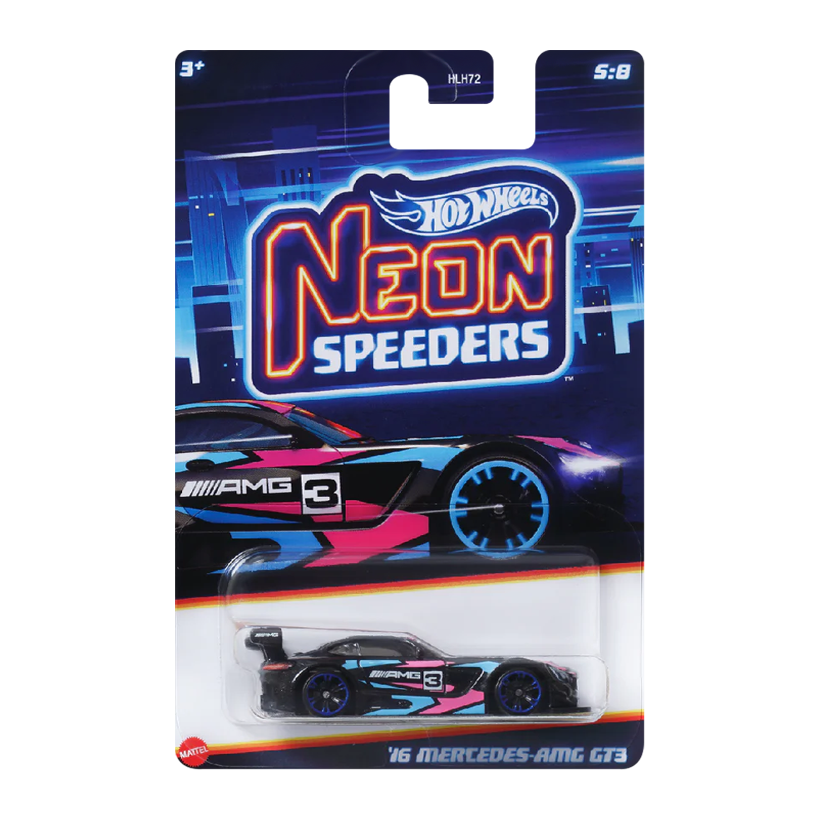 Тематическая Машинка Hot Wheels '16 Mercedes-AMG GT3 Neon Speeders 1:64 HLH72/HRW79 Black - Retromagaz