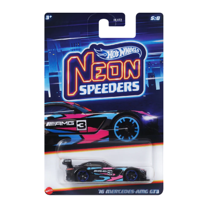 Тематическая Машинка Hot Wheels '16 Mercedes-AMG GT3 Neon Speeders 1:64 HLH72/HRW79 Black - Retromagaz